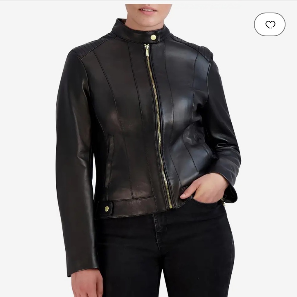 COLE HANN Black Women’s size large 100% lambskin leather jacket.